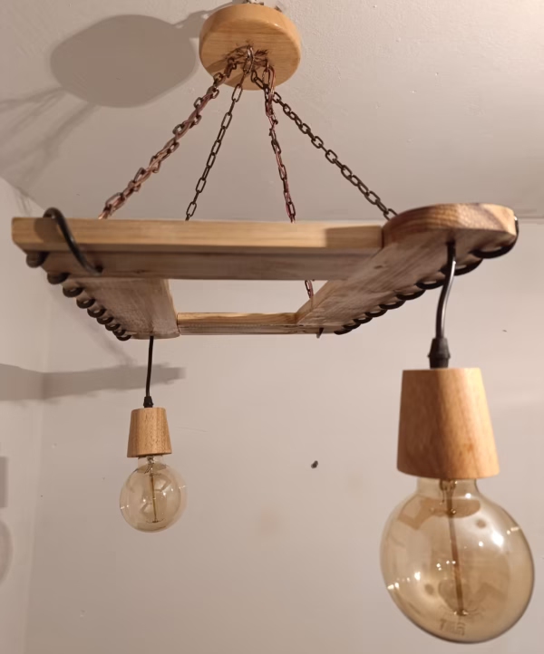 Lustră rustică din lemn "Pătrățel" - imagine 2